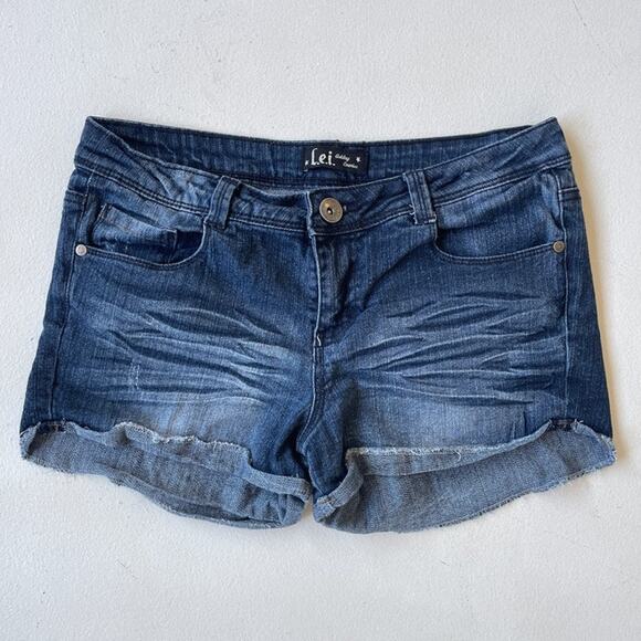 Vtg Y2K L.E.I. Ashley Low Rise Faded Blue Denim Micro Shorts Jorts Junior 11 - Picture 1 of 7